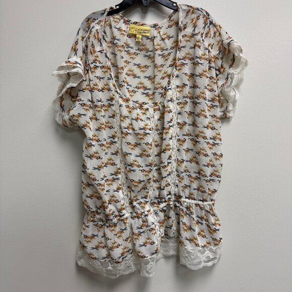 Brand princess Vera wang lacy blouse neutral colors with little horse print - Picture 3 of 6